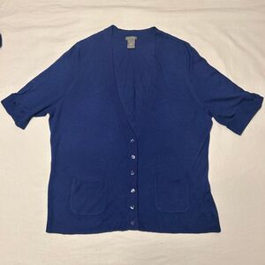 Ann Taylor Blue Short Sleeve Acrylic  Cardigan XL